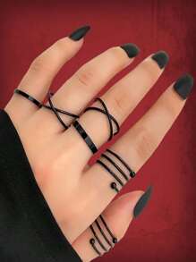 ROMWE Grunge Punk 6 cái Thời trang Sắt Hợp kim Tối giản Nhẫn Đối với phụ nữ Để Trang Trí Hàng Ngày - màu đen - Xem 1