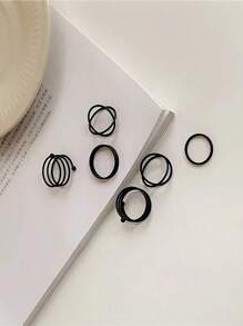 ROMWE Grunge Punk 6 cái Thời trang Sắt Hợp kim Tối giản Nhẫn Đối với phụ nữ Để Trang Trí Hàng Ngày - màu đen - Xem 2