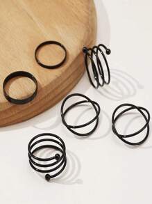 ROMWE Grunge Punk 6 cái Thời trang Sắt Hợp kim Tối giản Nhẫn Đối với phụ nữ Để Trang Trí Hàng Ngày - màu đen - Xem 3