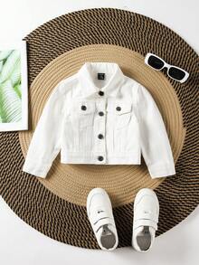 Đứa bé gái Đồ họa Hoạt hình Chi tiết về Flap Áo khoác denim - trắng - Xem 2