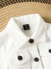 Đứa bé gái Đồ họa Hoạt hình Chi tiết về Flap Áo khoác denim - trắng - Xem 3