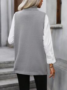 SHEIN Privé Turtleneck Wrap Front Sweater Vest Without Blouse - Grey - View 2