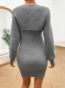 Chiquease Ribbed Knit Cami Jumper Dress & Bolero - Grey - View 2