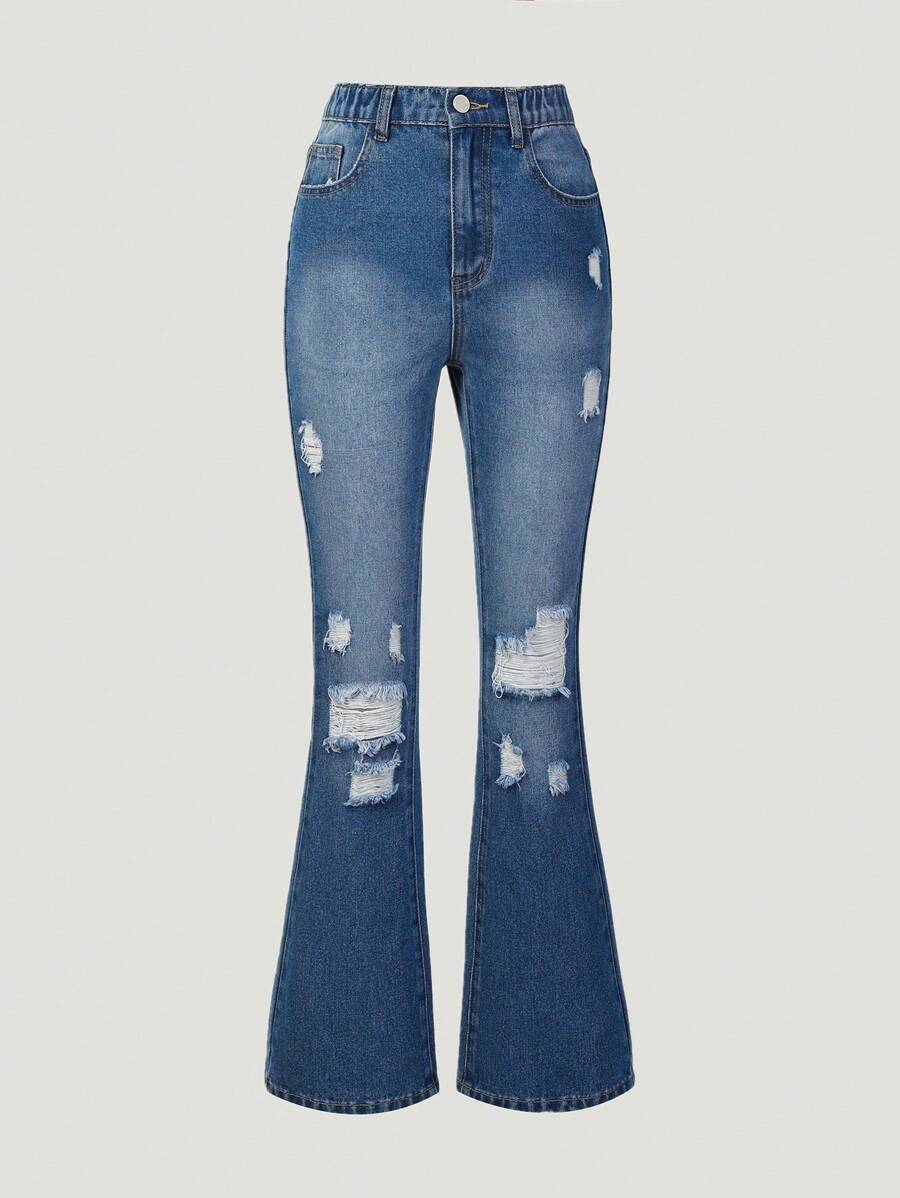 Teen Girl Ripped Flare Leg Jeans