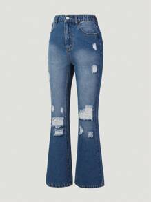 Teen Girl Ripped Flare Leg Jeans