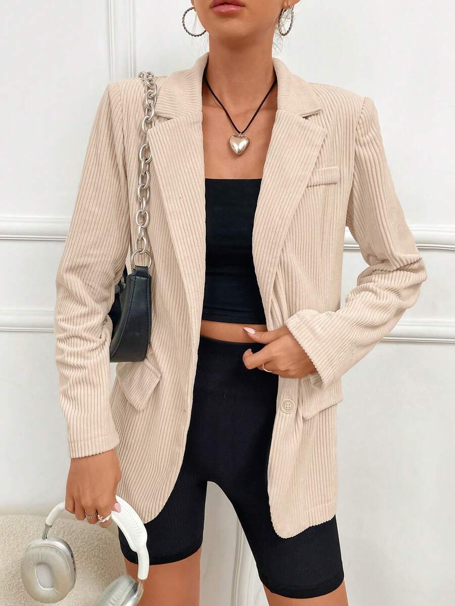 SHEIN Unity Cổ áo Chi tiết về Flap Vải to sợi Áo vest - Màu be - Xem 1