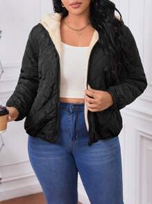 SHEIN Essnce Plus Teddy Lined Hooded Quilted Coat