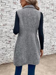 SHEIN Clasi Double Breasted Vest Coat - Grey - View 2
