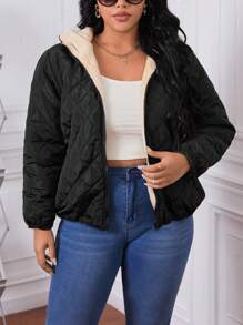 SHEIN Essnce Plus Teddy Lined Hooded Quilted Coat