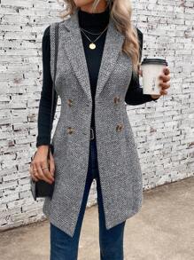 SHEIN Clasi Double Breasted Vest Coat - Grey - View 4