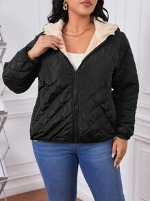 SHEIN Essnce Plus Teddy Lined Hooded Quilted Coat