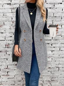 SHEIN Clasi Double Breasted Vest Coat - Grey - View 5