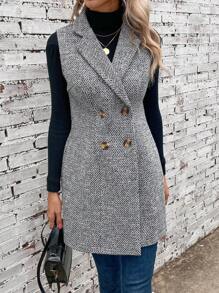 SHEIN Clasi Double Breasted Vest Coat - Grey - View 6