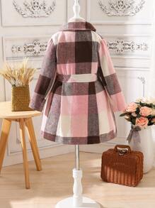 SHEIN Young Girl 1pc Plaid Print Bow Front Overcoat - Multicolor - View 2