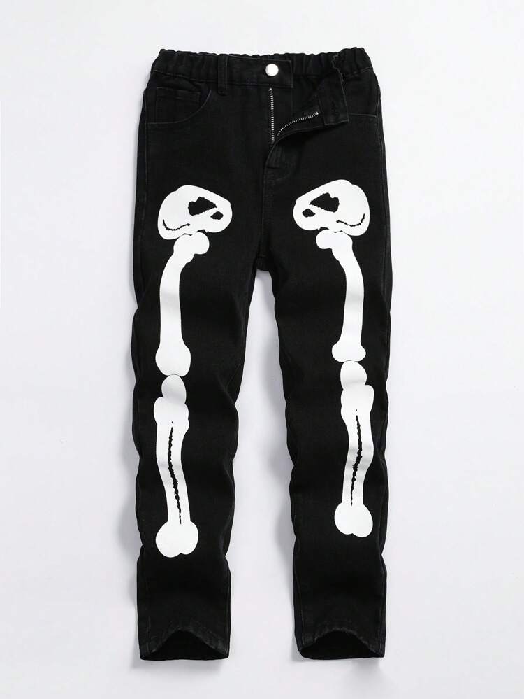 Tween Boy Halloween Skeleton Print Jeans