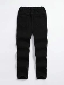 Tween Boy Halloween Skeleton Print Jeans - Black - View 2