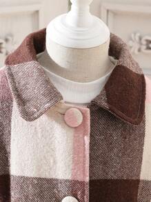 SHEIN Young Girl 1pc Plaid Print Bow Front Overcoat - Multicolor - View 5