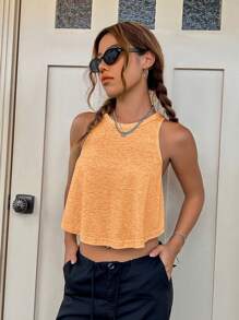 SHEIN EZwear Chất rắn Curved Hem Áo ba lỗ - trái cam - Xem 4