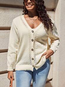 SHEIN LUNE Plus Button Front Cardigan - Apricot - View 4