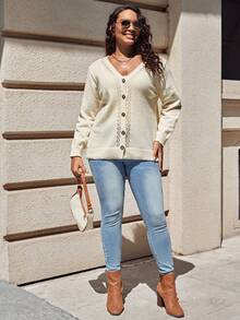 SHEIN LUNE Plus Button Front Cardigan - Apricot - View 5