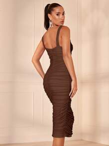 SHEIN BAE 優雅褶邊純色女士連衣裙