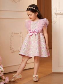 DRMZ 年轻女孩 年轻女孩花卉提花荷叶边饰蝴蝶结前裙 - 彩色 - 查看 5