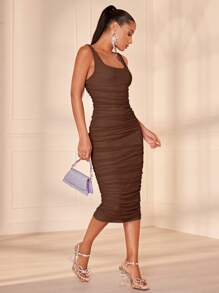 SHEIN BAE 優雅褶邊純色女士連衣裙