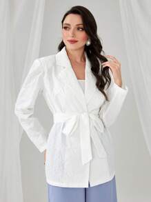 Modelyn Lapel Neck Single Button Blazer In Fall/Winter - White - View 5