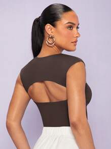 Silquee Top tank escote corazón unicolor - Café integral - Ver 2