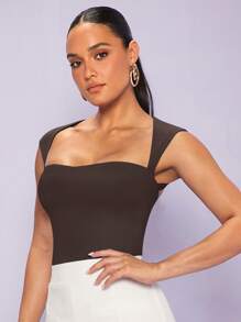 Silquee Top tank escote corazón unicolor - Café integral - Ver 3