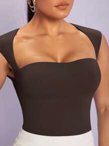 Silquee Top tank escote corazón unicolor - Café integral - Ver 4