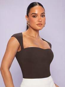 Silquee Top tank escote corazón unicolor - Café integral - Ver 7