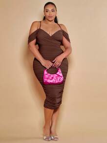 SHEIN BAE Plus Cold Shoulder Ruched Bodycon Dress