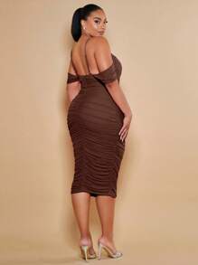 SHEIN BAE Plus Cold Shoulder Ruched Bodycon Dress