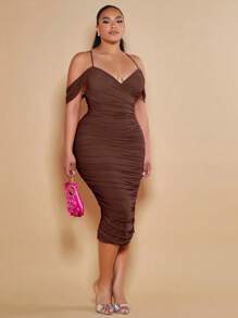 SHEIN BAE Plus Cold Shoulder Ruched Bodycon Dress