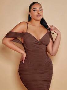 SHEIN BAE Plus Cold Shoulder Ruched Bodycon Dress