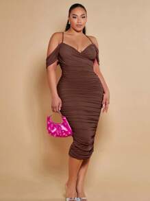 SHEIN BAE Plus Cold Shoulder Ruched Bodycon Dress