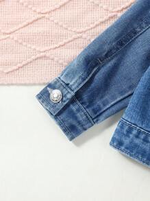 女嬰獨角獸&字母刺繡牛仔夾克 - 中等水洗藍 - 查看 4