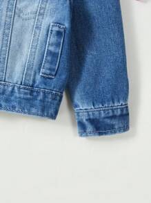 女嬰獨角獸&字母刺繡牛仔夾克 - 中等水洗藍 - 查看 6