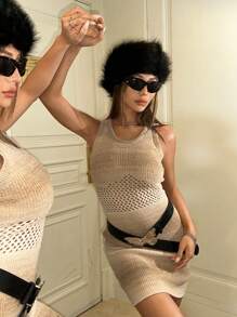 SHEIN ICON Hippie Ombre Pointelle Knit Tank Sweater Dress Without Belt