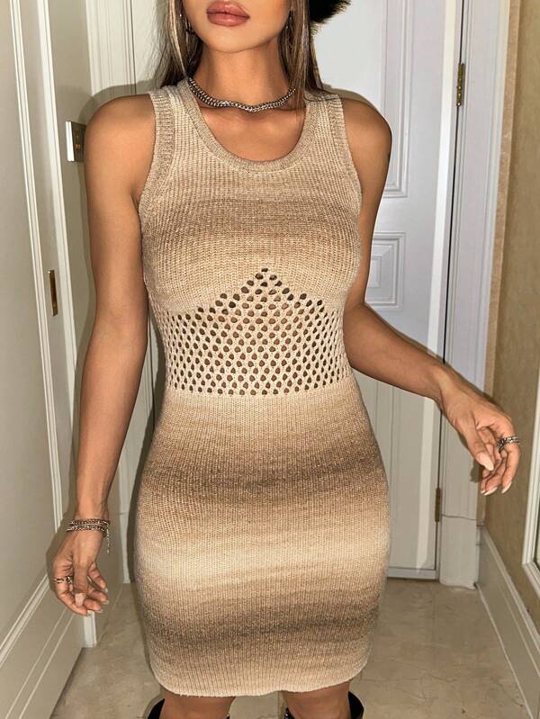 SHEIN ICON Hippie Ombre Pointelle Knit Tank Pulover Rochie Fără Curea