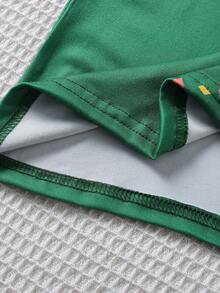 SHEIN Tween Girl Sunflower Print Contrast Letter Tape Asymmetrical Neck Tee - Green - View 4