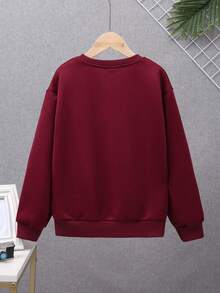 SHEIN 男大童字母圖案加絨內裏運動衫 - 紅色 - 查看 2