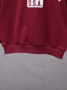 SHEIN 男大童字母圖案加絨內裏運動衫 - 紅色 - 查看 4