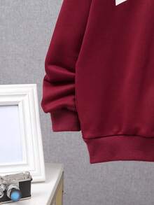 SHEIN 男大童字母圖案加絨內裏運動衫 - 紅色 - 查看 5