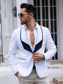 Manfinity Mode Men 1pc Contrast Panel 2 In 1 Blazer - White - View 3