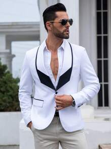 Manfinity Mode Men 1pc Contrast Panel 2 In 1 Blazer - White - View 4