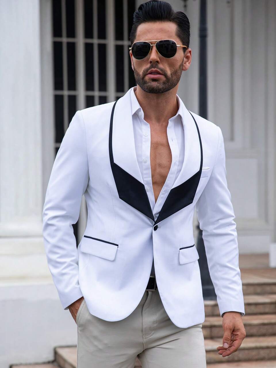 Men 1pc Contrast Panel 2 In 1 Blazer