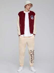 GAWX Men Letter Graphic Slant Pocket Sweatpants - Apricot - View 2