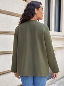 SHEIN LUNE Plus Roll Tab Sleeve Open Front Coat - Army Green - View 2